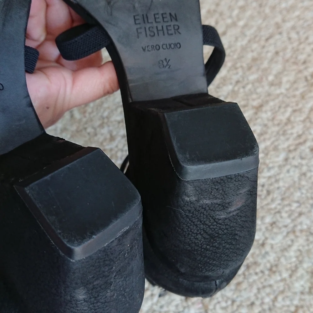 Eileen Fisher may sandal in black nubuck leather back zipper size 8